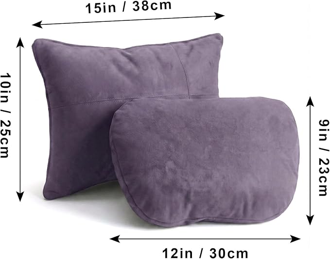 2PCS Car Pillow for Car Neck Pillow for Driving Seat Neck Support Soft Cushion Back Support Head-Rests for Vehicle Sleeping with Elastic Adjustment Strap (Violet, Head and Lumbar)
