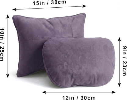 2PCS Car Pillow for Car Neck Pillow for Driving Seat Neck Support Soft Cushion Back Support Head-Rests for Vehicle Sleeping with Elastic Adjustment Strap (Violet, Head and Lumbar)