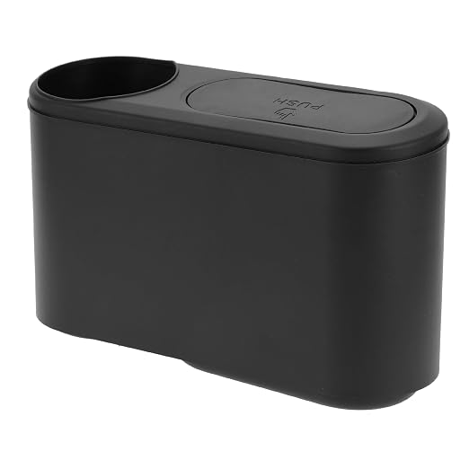 Car Trash Can Front Rear Seats 9.1" Length 3.2" Width 5.1" Height Auto Trash Bin with Cup Holder Plastic Black Hanging