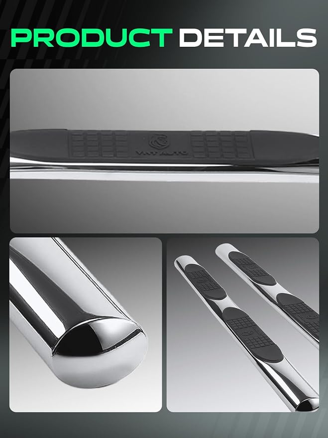 YHTAUTO 4 Inch Running Boards Side Steps Fit 2015-2022 Chevy Colorado & GMC Canyon(Extended Cab/Double Cab) Oval Straight Stainless Steel Polished Chrome, Truck Side Step Rails Off-Road Accessories