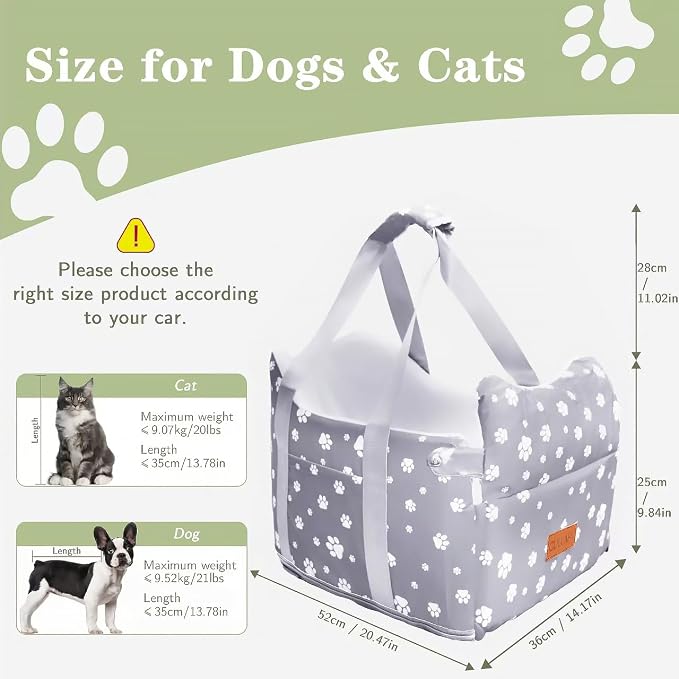 Dog Car Seat for Console - Memory Foam Pet Booster Seat for Small Medium Dogs Up to 21 lbs - SUV Truck Center Console Dog Seat with Safety Leash & Storage Pockets - Washable Cover (Large Grey)