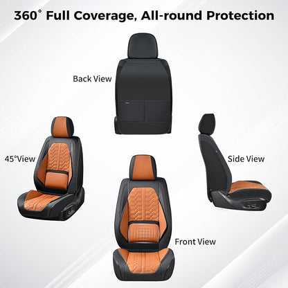 Huidasource Seat Covers, Car Seat Covers Front and Rear Seat Full Set, Full Coverage Waterproof Nappa Leather Car Seat Cushion Covers Protector Fit for Most Cars SUV Trucks, Black & Brown