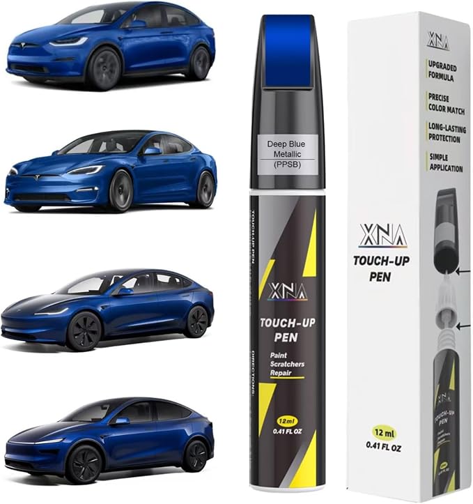 Car Touch Up Paint(Deep Blue Metallic(PPSB)) for Tesla, 2 in 1 Car Scratch Remover with Pen Tip and Brush, Exact Color-Matched for Car Paint Scratch Repair, Quick & Easy Fix Chips and Nicks