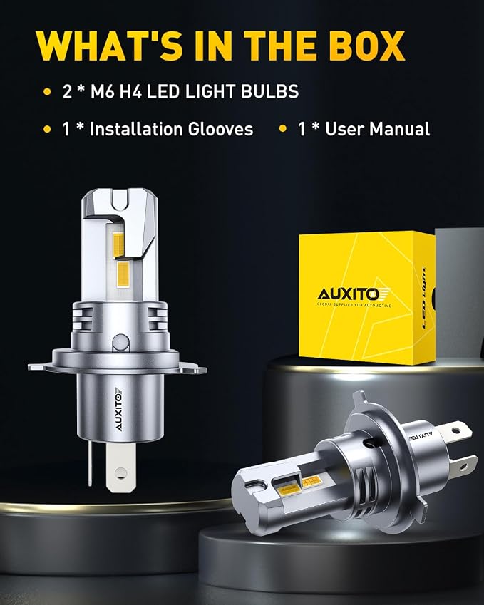 AUXITO H4 LED Bulbs Yellow Light 900% Ultra-Bright, 3000K Golden Yellow, Plug N Play, 50000Hrs Long Lifespan, No Flicker, 99% Compatibility, Pack of 2