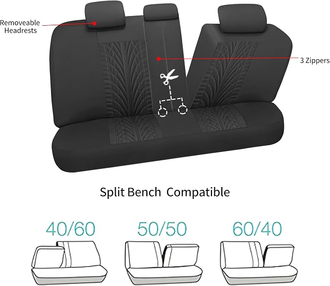 VarCozy Car Seat Covers Full Set, Front & Split Rear Bench for Car, Universal Cloth SUV, Sedan, Van, Automotive Interior Covers, Airbag Compatible