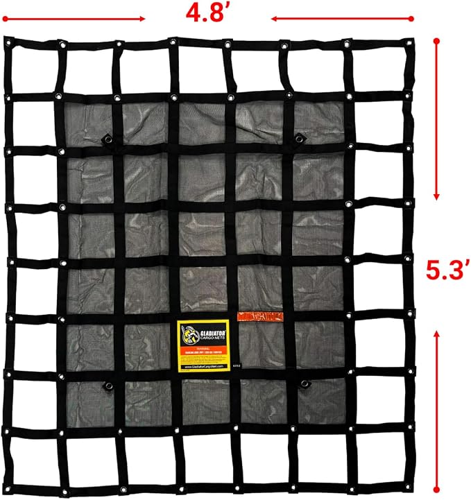 Gladiator Cargo Nets- Heavy Duty Cargo Net -Truck Accesories-Truck organizer -Bed Cover-Interior- Roof Rack-Trunk organizer-Cargo Net Offroad-SUV -Rubicon -Camping-(WLL)1,500 lbs (GRN-100) 4.8' x 5.3'