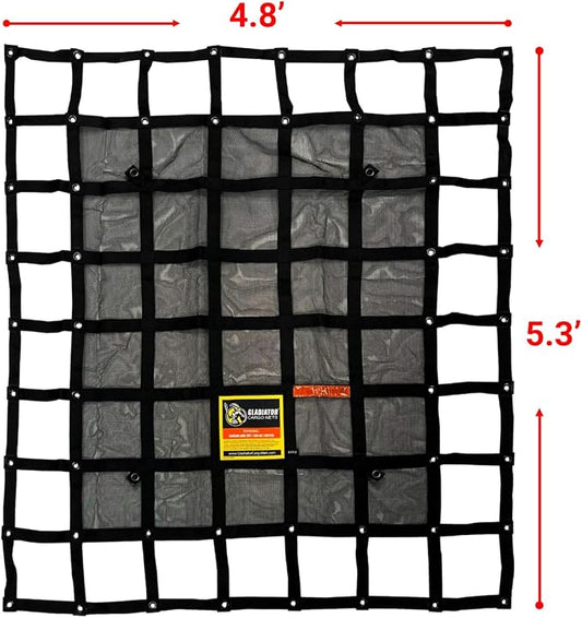 Gladiator Cargo Nets- Heavy Duty Cargo Net -Truck Accesories-Truck organizer -Bed Cover-Interior- Roof Rack-Trunk organizer-Cargo Net Offroad-SUV -Rubicon -Camping-(WLL)1,500 lbs (GRN-100) 4.8' x 5.3'