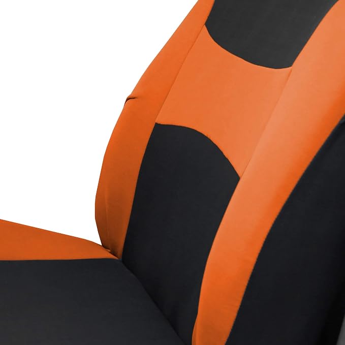 FH Group Car Seat Covers Combo Full Set with Carpet Floor mats Steering Wheel Cover and Seat Belt Pads- Universal Fit for Cars Trucks and SUVs (Orange)