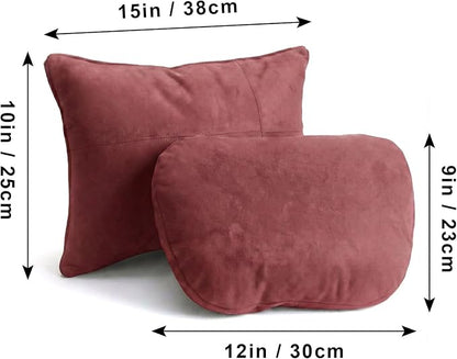 2PCS Car Pillow for Car Neck Pillow for Driving Seat Neck Support Soft Cushion Back Support Head-Rests for Vehicle Sleeping with Elastic Adjustment Strap (Red, Head and Lumbar)