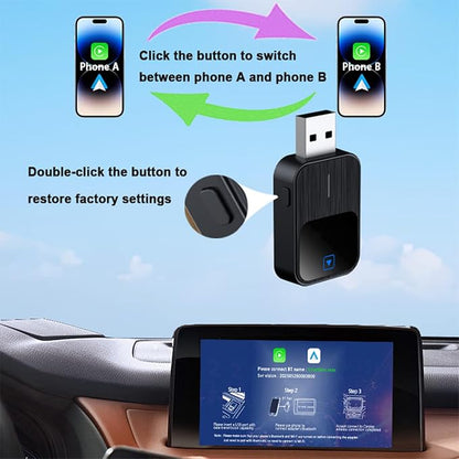 Sehawei 2-in-1 Wireless CarPlay/Android Car Adapter 2025 Upgrade Wired CarPlay to Wireless Mini USB & Reset Button Design for Cars Built-in CarPlay/Android Car