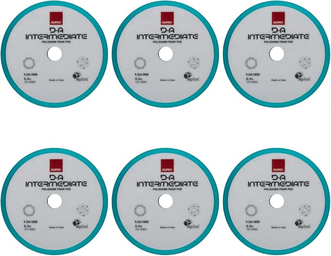 RUPES 180mm Pack of 6 Light Blue D-A Intermediate Foam Polishing Pads Ideal for Moderate to Fine Paint Correction & Gloss Enhancement | Compatible with 6" Backing Plate