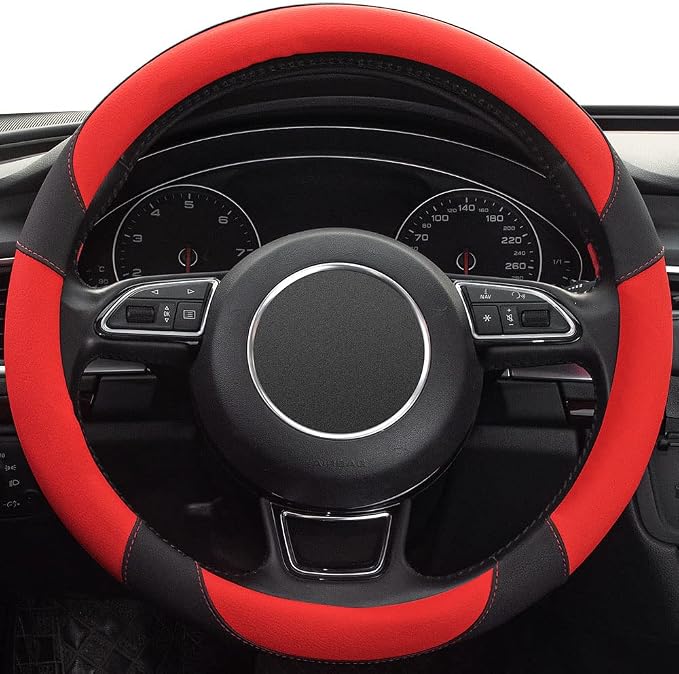 Red Steering Wheel Cover with Microfiber Leather for Car Truck SUV, Anti-Slip Steering Wheel Cover 15 inchs