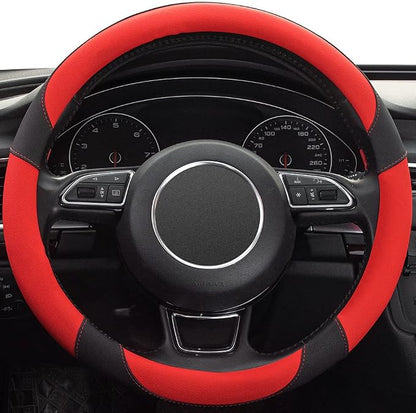 Red Steering Wheel Cover with Microfiber Leather for Car Truck SUV, Anti-Slip Steering Wheel Cover 15 inchs