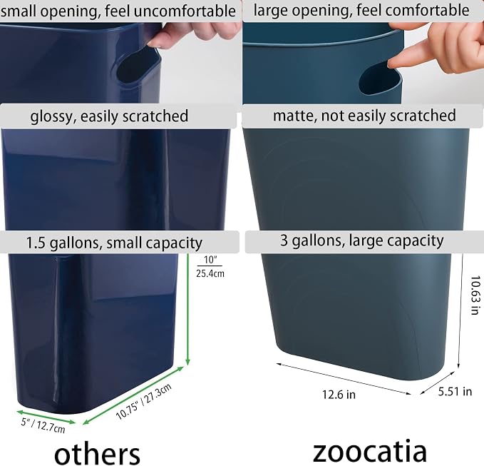 Small Trash Can Garbage Can Container Bin with Handles 3 Gallons Plastic Wastebasket for Bathrooom, Bedroom, Office, Kitchen, Laundry Room, Dorm Room - Teal Blue, 1 Pack