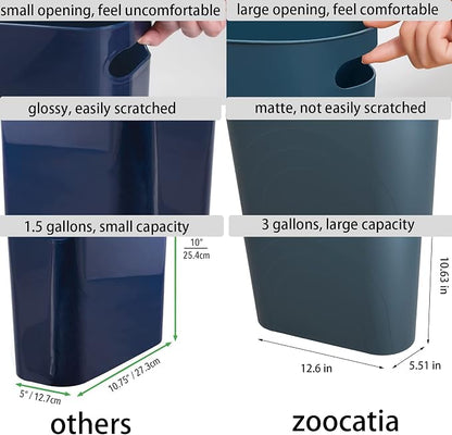 Small Trash Can Garbage Can Container Bin with Handles 3 Gallons Plastic Wastebasket for Bathrooom, Bedroom, Office, Kitchen, Laundry Room, Dorm Room - Teal Blue, 1 Pack