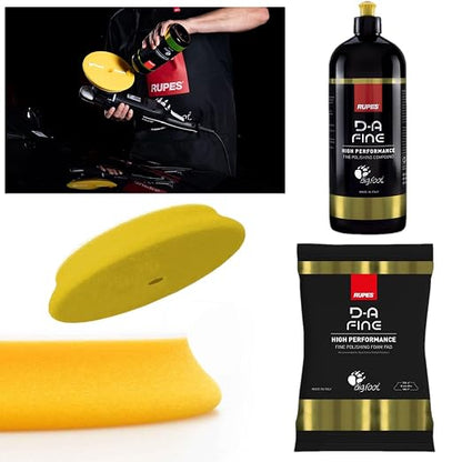 Rupes D-A-Fine Series Two 1-Liter Bottles Polishing Compound & Six Count 6" Finishing Foam Pads - Super Easy Wipe Off, Defect Removal, Blend Enhance Finishing Ability