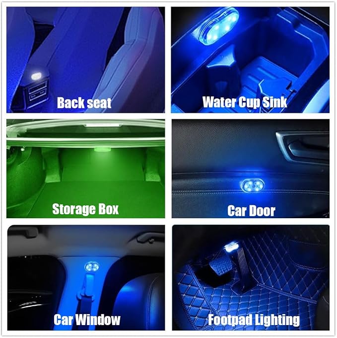4PCS Wireless Car Interior LED Lights 7Colors USB Rechargeable Car LED Touch Light with 6 Super Bright LED Lamp Beads Car Interior Ambient Light Universal Vehicle Accessories for Car Decor