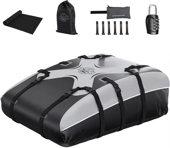 Sailnovo Car Rooftop Cargo Carrier Bag,20 Cubic feet Soft Waterproof Car Roof Bag with Strap,Anti-Slip Mat,Padlock,Foldable Car Top Carrier for Most Vehicles with/Without Rack (Black)