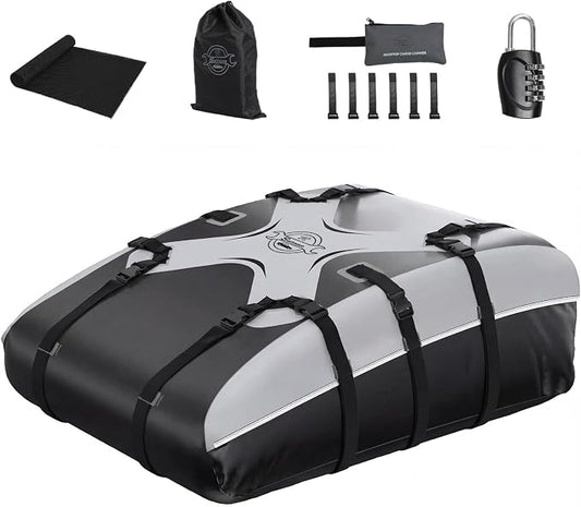 Sailnovo Car Rooftop Cargo Carrier Bag,20 Cubic feet Soft Waterproof Car Roof Bag with Strap,Anti-Slip Mat,Padlock,Foldable Car Top Carrier for Most Vehicles with/Without Rack (Black)