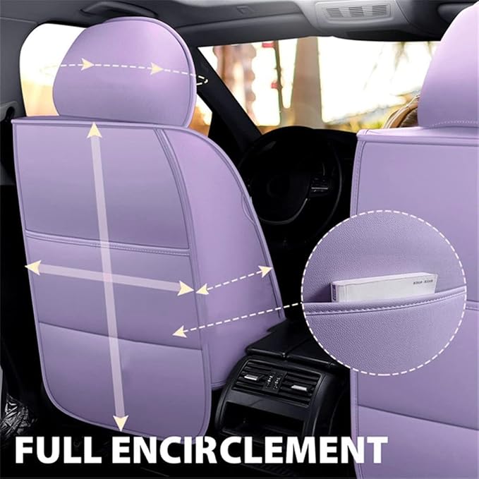 Car Seat Covers Full Set, Super Luxurious Heavy Universal Duty Waterproof Leather Automotive Vehicle Cover for Cars SUV Pick-up Truck, Non-Slip Seat Purple Car Accessories (Full Set/Light purple)