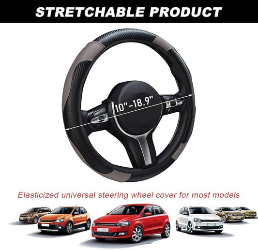 DXNQ Car Steering Wheel Cover, 15 Inch Carbon Fiber Leather Stitching Color Steering Wheel Protector, Anti-Slip Elastic Breathable Steering Wheel Cover Stylish Decor for Most Cars (Black & Gray)
