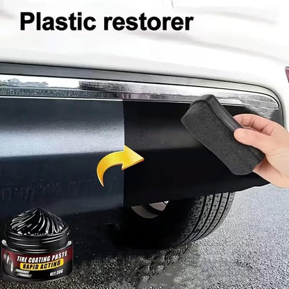 Premium Tire Coating & Trim Restorer: Bring Back the Original Deep Black Shine to Rubber and Plastic, Tire Coating Paste Rapid Acting, Tire Ceramic Coating Paste, with Sponge (2pcs)