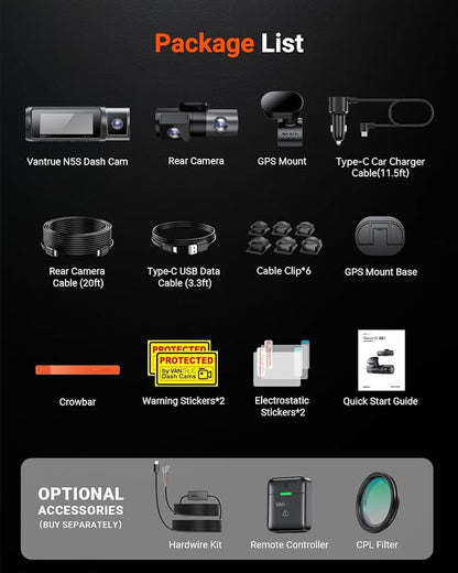 Vantrue N5S 4 Channel 360 Degree 2.7K Dash Cam, 4CH STARVIS 2 Night Vision, 2.7K+1080P*2+1440P Front Rear Inside Dashcam, 24/7 Buffered Parking Mode, WiFi, Voice Control, Dual GPS, Support 1TB Max