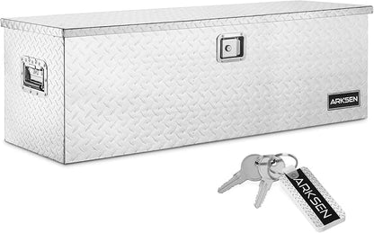 ARKSEN 49 x 15 x 15 Inch Diamond Plate Truck Bed Tool Box, Heavy Duty Waterproof Aluminum Toolboxes Storage Chest with Side Handle & Lock for Pickup Truck Bed, RV & Trailer Silver