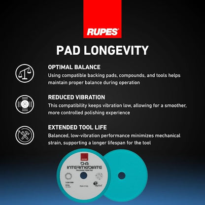 RUPES 9.DA150B Pack of 24 Light Blue D-A Intermediate Foam Polishing Pads 150mm | Ideal for Paint Correction & Gloss Enhancement | Improves Cutting Performance | Compatible with 5" Backing Plate