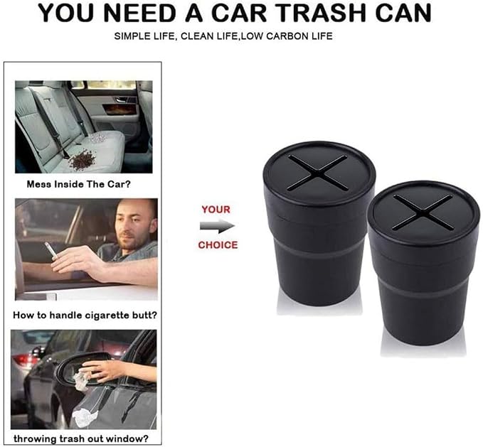 FIOTOK Car Trash Can with Lid, Mini Auto Garbage Can Leakproof Vehicle Trash Bin Fits Cup Holder in Console or Door for Automotive Car, Home, Office, Kitchen, Dinning Room 2 Packs
