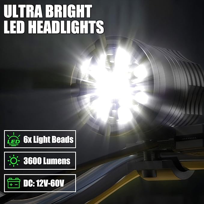 Motorcycle Driving Light 12-60V 40W 3600LM LED Fog Light for ATV UTV Bike Car Truck Boat Forklift Waterproof LED Spotlight with 6 Light Beads High Low Strobe Beam Switch Universal (Black 1)