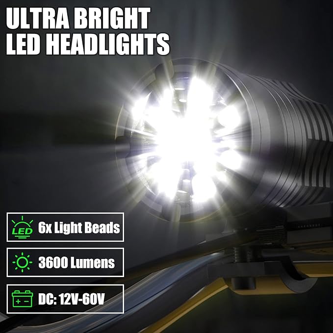 Motorcycle Driving Lights 12-60V 40W 3600LM LED Fog Lights for ATV UTV Bike Car Truck Boat Forklift Waterproof LED Spotlights with 6 Light Beads High Low Strobe Beam Switch Universal (Black 2)