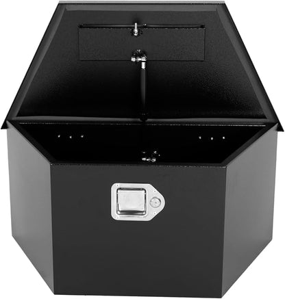 26.6"X13.6"X11.9" Tongue Truck Box Black Heavy Duty Steel Trailer Tongue Box Pick Up Truck Tool Box Storage Organizer w/Lock & Keys