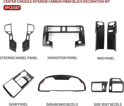 Voodonala Center Console Interior Carbon Fiber Black Decoration Kit for Toyota 4Runner 2020-2024,9pcs/set(Steering Wheel Panel/Navagition Panel/Dashboard Bezels/4WD Panel/Gear Panel/Side Vent Bezels)