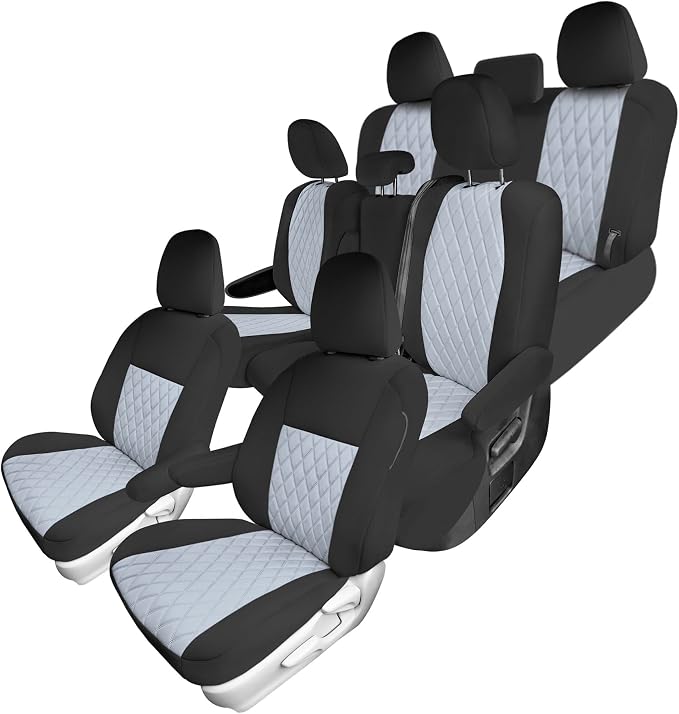 FH Group Custom Fit Car Seat Covers Specifically Made for Toyota Sienna 2011-2020, Car Seat Cover Full Set, 8 Seater Automotive Seat Covers in Solid Gray Neoprene, Waterproof and Washable Seat Covers