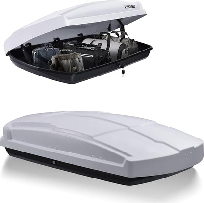 Hard Shell Rooftop Cargo Carrier with Roof Box, Heavy Duty Weatherproof 15.5 Cubic Feet Rooftop Cargo Carrier for Car Storage, White