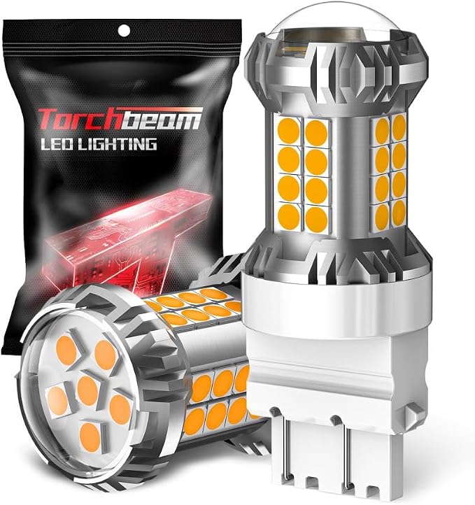 Torchbeam LED Turn Signal Bulbs, Upgraded 3157 LED Bulb Amber Yellow with External Resistor, 600% Brighter 3156 3056 3057 4157 3457 4157 with HD Projector for Blinker Side Marker Parking Lights,2PCs