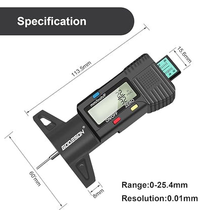 GODESON Digital Tire Tread Gauge,3 Modes: Fractional Inch, Decimal Inch, Millimeter -Color-Coded Bar-Accurate Tire Depth Gauge for Cars, Trucks, Vans, SUVs