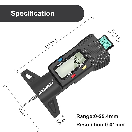 GODESON Digital Tire Tread Gauge,3 Modes: Fractional Inch, Decimal Inch, Millimeter -Color-Coded Bar-Accurate Tire Depth Gauge for Cars, Trucks, Vans, SUVs