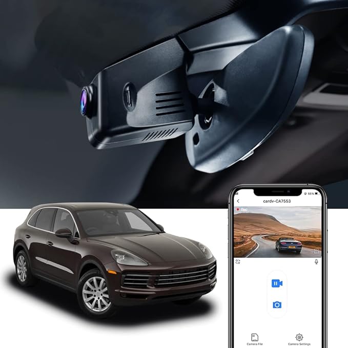Fitcamx 4K Dash Cam Suitable for Porsche Macan 95B Panamera 970 Cayenne 958 92A E2 (Model B), OEM Factory Look, 2160P UHD Video, Built-in WiFi & APP, Loop Recording, G-Sensor, Easy to Use, 64GB Card