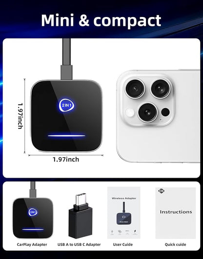 Wireless CarPlay Adapter & Android Auto Dongle – Plug & Play, Converts Wired to Wireless, Fast & Stable Connection, Compatible with iPhone iOS 10+, Android 11+ & 800+ Car Models (2016 & Newer)