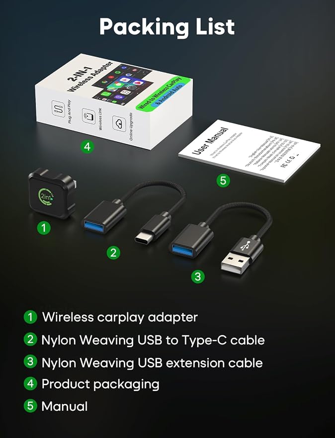 2026 Upgraded Wireless CarPlay & Android Auto Adapter, 2-in-1 Mini Size Plug and Play Adapter for iPhone & Android Auto, Seamless Connection for Convert Wired to Wireless Car Play, USB/USB-C Port