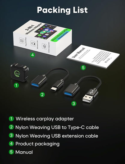 2026 Upgraded Wireless CarPlay & Android Auto Adapter, 2-in-1 Mini Size Plug and Play Adapter for iPhone & Android Auto, Seamless Connection for Convert Wired to Wireless Car Play, USB/USB-C Port
