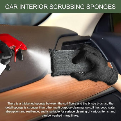 2PCS Car Interior Scrubbing Sponge, Scrub Pads Car Detailing, 5.9'' x 3.5'' Microfiber Auto Interior Cleaning Scrub Applicator, Auto Wash Sponge Pad for Vehicles Leather Plastic (Gray Black)