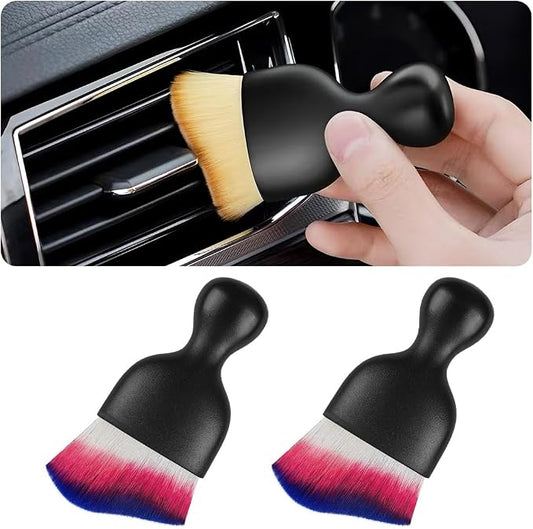 Blilo 2PCS Car Interior Detailing Brush with Dust Cover, Auto Soft Hair Cleaning Brushes, Scratch Free Curved Dirt Collectors, for Vehicle Dashboard Air Conditioner Vents Leather(Red/Blue)