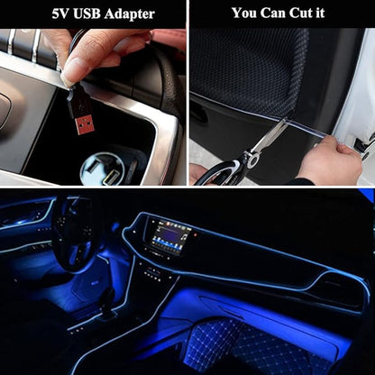 El Wire Lights for Car Inteior Dash Light Blue Neon Lights 16FT/5M Car Led Strip Light USB 5V Decoration
