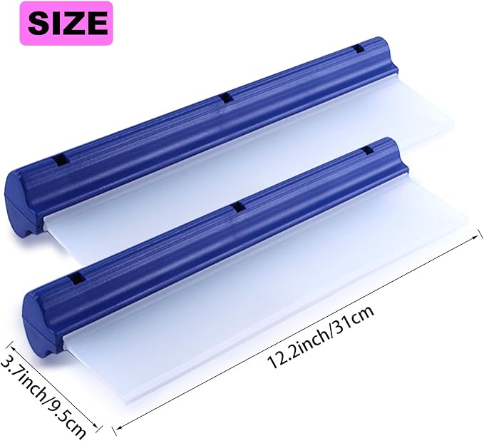 2 Pcs T Bar Car Squeegee for Window Cleaning, Silicone Car Squeegee for Drying Professional Flexible One Pass Water Blade Auto Water Blade Cleaning for Windshield, Glass, Bathroom, 12 Inch