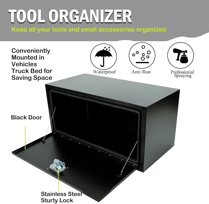 36 inch Underbody Truck Tool Box with T-Handle Lock, Heavy Duty Truck ToolBox Truck Storage Organizer For Storage Smooth Surface Waterproof, 36"x 18"x 18" inch