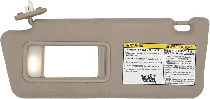 NHILES Driver Left Side Sun Visor Replacement Fits for Toyota Tacoma 2005-2015 Sunshade with Light 7432004210E0 Color Beige