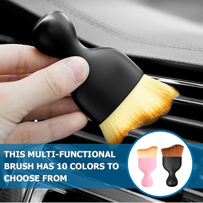 BELOMI Car Detailing Brush, Auto Interior Dusting Brush, Car Soft Bristle Cleaning Tool, Universal Car Interior Crevice Brush for Dashboard, Air Conditioner Vents, Leather, Computer (White/Pink)